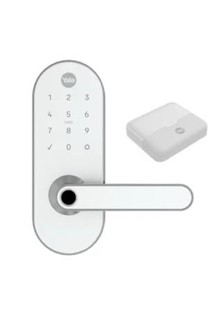 Fechadura Digital YMC 420W Branca/Cromada + Kit Conectividade