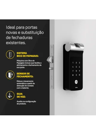 Fechadura Digital YDF 40A BP para Porta de Correr com Biometria e Senha + Kit Conectividade